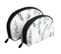 Ramita Verde Natural Blanca Impresa, Bolsa de Maquillaje de Concha, Monedero pequeño para Mujer, Bolsa de artículos de tocador, Bolsa de cosméticos, 2 Piezas