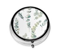 Ramita verde natural blanca impresa, pastillero, pastillero cuadrado para bolsillo o monedero, pastillero pequeño, organizador de pastillas de viaje