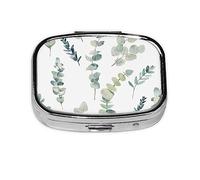 Ramita verde natural blanca impresa, pastillero, pastillero cuadrado para bolsillo o monedero, pastillero pequeño, organizador de pastillas de viaje