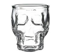 Rammento Juego de 4 vasos de chupito de calavera gótica de 90 ml, transparentes, 7 cm de alto, reutilizables, de base pesada, cristalería pequeña apta para lavavajillas, accesorios de bar para el