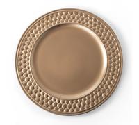 Rammento Paquete de 4 platos de carga redondos de plástico de bronce de 33 cm | Juego de manteles individuales festivos con borde de panal para 4 | Juego de platos de cena de Navidad, platos de