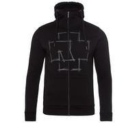 Rammstein Chaqueta con capucha para hombre con nombre oficial de la banda Merchandise Fan con cremallera negra con parte frontal multicolor y parte trasera y laterales estampados.