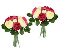 Ramo artificial de ranúnculo, ramo de flores artificiales, ramo de flores de seda, ramo de flores, arreglos florales, ranúnculos, flores artificiales, ramo de flores bouquet de boda, rosa/blanco