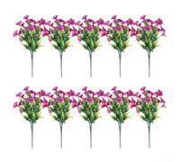 Ramo artificial de seda de gloria matutina y eucalipto, 10 racimos de flores falsas para uso en interiores y exteriores, decoración floral sintética realista para porche, balcón, rojo y morado (10