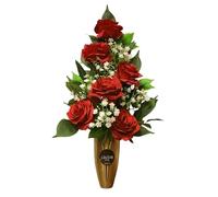 Ramo Artificial para Cementerio con Rosas Abiertas Rojas y Paniculata, Montado en Cono