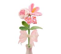 Ramo artístico de Rosas de Tulipanes de Punto Hecho a Mano para decoración de estantes y Ocasiones Festivas, Conjunto de Flores de Ganchillo Colorido