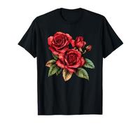 Ramo botánico Vintage de Rosas Rojas Arreglo Floral Camiseta