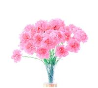 Ramo de 10 racimos de claveles de seda artificial, ramo de cabeza de flor individual de 20 pulgadas y hojas verdes para accesorios de fotos, fiesta en el hogar, boda, celebración de flores (rosa)