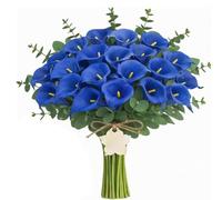 Ramo De 30 Calas Artificiales Y 10 Hojas Verdes Bodas, Decoración del Hogar, Decoración De Pasteles Y Homenajes Póstumos. Arreglos Florales para Hacer Tú Mismo. Blue