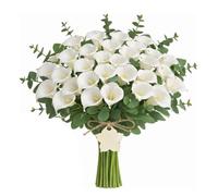 Ramo De 30 Calas Artificiales Y 10 Hojas Verdes Bodas, Decoración del Hogar, Decoración De Pasteles Y Homenajes Póstumos. Arreglos Florales para Hacer Tú Mismo. White