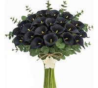 Ramo De 30 Calas Artificiales Y 10 Hojas Verdes Bodas, Decoración del Hogar, Decoración De Pasteles Y Homenajes Póstumos. Arreglos Florales para Hacer Tú Mismo. Black