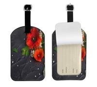 Ramo de amapolas rojas,Etiquetas de equipaje de cuero sintético con nombre, etiquetas de viaje duraderas, 2 unidades