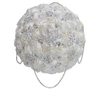 Ramo de boda con corona y cinta de satén, ramo de novia con diamantes, varios tamaños, lazo de boda para ceremonia católica, elegante diseño floral blanco crema