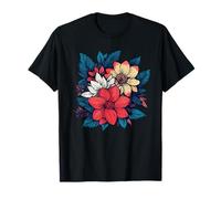 Ramo de Dalia Floral Vintage estética botánica frondosa Camiseta