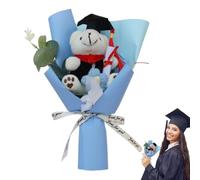 Ramo de de oso de graduación, regalo de rosas artificiales y | 9.84in x 5.91in x 3.94in / 25 x 15 x 10 cm, 40 g, flores de seda ligeras y ecológicas, incluye mini oso con gorra