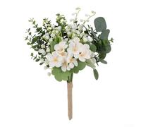Ramo de eucaliptos artificiales y orquídeas, flores falsas realistas de 15.7 pulgadas para bodas, fiestas nupciales, decoración del hogar, centro de mesa, blanco, rosa, verde (blanco)