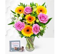 Ramo de Flores Alegres con Chocolates - Ramo de Flores - Regalo de Flores Frescas para Cumpleaños o Día de la Madre - Arreglo de Lujo con Entrega al Día Siguiente - Sorpresa Elegante para Ella