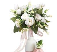 Ramo de flores artificiales blancas,Flores artificiales rosas blancas de estilo occidental - Flor artificial de la boda para bricolaje ramos de novia arreglos de la pieza central del mal