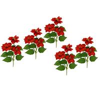 Ramo de Flores Artificiales con 3 Flores de Poinsettia Artificial, decoración navideña