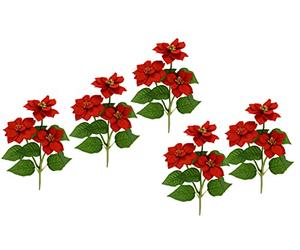 Ramo de Flores Artificiales con 3 Flores de Poinsettia Artificial, decoración navideña