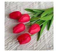 Ramo de flores artificiales de 3/5 cabezas, tulipanes, arreglo de flores artificiales para el hogar, dormitorio, oficina, boda, fotografía, accesorios de flores falsas (rojo, 5 unidades, 5 unidades)