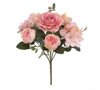 Ramo de flores artificiales de peonía y hortensia de seda de 20 x 29 cm, arreglo floral falso para decoración del hogar, fiesta de boda, flores de tela de seda reutilizables realistas (rosa claro)