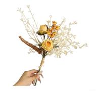 Ramo de flores artificiales de seda, 37 cm de altura, decoración floral realista de rosas y margaritas, tallos flexibles resistentes con flocado, tonos cálidos de otoño para decoración del hogar y