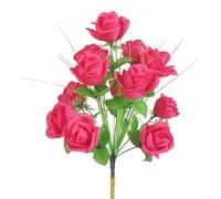 Ramo de flores artificiales de seda con 12 rosas para jardín, oficina, hotel y decoración del hogar, 40 cm de altura, cabezas de 8 cm de diámetro, tela de seda resistente + plástico (magenta)