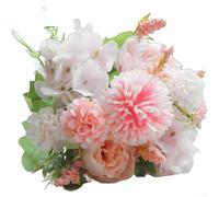Ramo de flores artificiales de seda con hortensias y peonías, flores falsas realistas para centros de mesa de boda, decoración de habitación, 32 cm de altura (rosa)