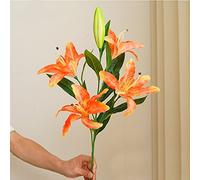 Ramo de Flores Artificiales de Seda de 5 Cabezas, Ramo de Lirios Falsos de 75 cm de Largo, Ramo Creativo DIY como Regalo para Amigos, decoración para Sala de Estar, Naranja
