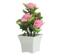 Ramo de flores artificiales en maceta para el hogar, boda y balcón, decoración floral de plástico realista, plantas de interior resistentes a la decoloración para vivir (rojo claro)