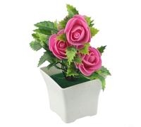 Ramo de flores artificiales en maceta para el hogar, boda y balcón, decoración floral de plástico realista, plantas de interior resistentes a la decoloración para vivir (rojo rosa)