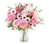 Ramo de Flores Artificiales Rosa 4 Piezas con Rosas dalias y Margaritas