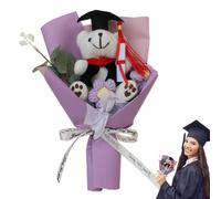 Ramo de flores con oso de graduación, arreglos florales artificiales - Flores de ganchillo de graduación hechas a mano,Elegante ramo de flores tejidas de felpa para graduados