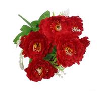 Ramo de flores de 7 cabezas de peonías de seda para decoración del hogar y al aire libre, de larga duración y fácil de cuidar (rojo grande)