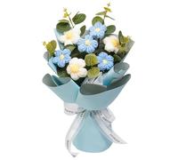 Ramo de flores de ganchillo de punto azul 9 x 13 - Flores artificiales eternas para decoración interior, bendición para madre padre