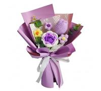 Ramo de flores de ganchillo: girasoles y tulipanes realistas tejidos a mano, flores de ganchillo para el día de la madre, decoración del hogar, listo para regalar con bolsa transparente para ven