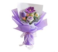 Ramo de flores de ganchillo hechas a mano con hilo artificial, arreglo floral de punto, rosas de tela eterna para decoración de mesa de oficina en casa, aniversario, graduación (morado-A)