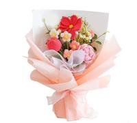 Ramo de flores de ganchillo hechas a mano con hilo artificial, arreglos florales de punto, rosas de tela eterna para decoración de mesa de oficina en casa, aniversario, graduación (rosa-A)