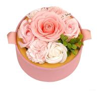 Ramo de flores de jabón hecho a mano en caja redonda, barra de aroma de rosa a base de plantas para decoración del día de la madre, cumpleaños, aniversario, boda (rosa)