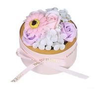 Ramo de flores de jabón hecho a mano en caja redonda, barra de aroma de rosa a base de plantas para decoración del día de la madre, cumpleaños, aniversario, boda (color rosa)