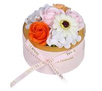 Ramo de flores de jabón hecho a mano en elegante caja redonda, jabones decorativos con aroma a rosas a base de plantas para tocador de baño o regalo del día de la madre, floral de lujo (caqui)