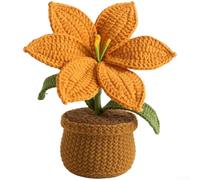 Ramo de flores de lirio estilo en maceta de ganchillo para un sutil toque decorativo, algodón de leche, unidad floral hecha a mano (naranja)