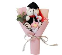 Ramo de flores de oso de graduación, regalo de rosas artificiales y girasol | 9.84in x 5.91in x 3.94in / 25 x 15 x 10 cm, 40 g, flores de seda ligeras y ecológicas, incluye mini oso con gorra