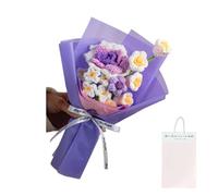 Ramo de flores de punto con diseño de lirios de rosas, valle, Myosotis, graduación, decoración del hogar, ramo de flores de ganchillo, ramo de flores Forget Not Bouquet de rosas para mujeres, mejores