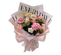 Ramo de flores de punto hecho a mano, 35 x 23 x 19 cm, arte de hilo rosa, decoración falsa realista, diseño elegante duradero, aniversario de boda en casa