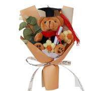 Ramo De Flores De Rosas De Oso De Graduación - Regalo De Celebración Académica, Exhibición De Recuerdo De Rosa Artificial Tejida, 25x15x10cm, Ensamblaje Ultraligero De 40g, Tela Que No Se Decolora