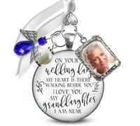Ramo de fotos para boda, recuerdo algo de ángel azul - I Know You'd Be Here If Heaven Honor Love One, acabado plateado, joyería nupcial hecha a mano, colgante de cristal blanco, 2 marcos, mensaje de