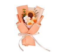 Ramo de girasol hecho a mano, flores artificiales de punto con follaje verde, arreglo floral eterno para decoración del hogar, boda, regalo para el día de la madre, cumpleaños, San Valentín