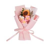 Ramo de girasol hecho a mano, flores artificiales de punto con follaje verde, arreglo floral eterno para decoración del hogar, boda, regalo para el día de la madre, cumpleaños, San Valentín